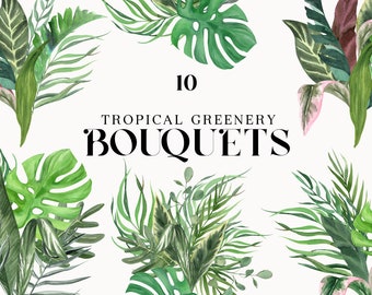 Watercolor Tropical Bouquet Clipart: Jungle Greenery (PNG)
