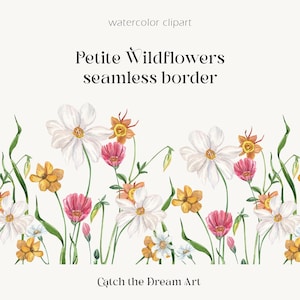 Petite bordure de fleurs sauvages aquarelle Clipart - bordure florale sans couture minuscules prairies sauvages fleurs de champ de printemps Baby Shower Scrapbook png