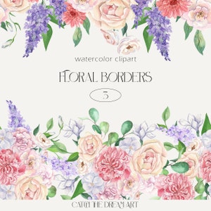 Aquarelle florale bordures clipart - printemps fleurs de pâques lilas rose rose délicat pastel floral frontière transparente motif élégant mariage png