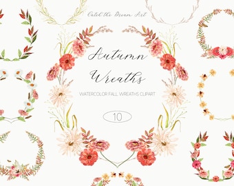Watercolor Autumn Wreath Clipart - Season Flowers Fall Frame - Vintage ...