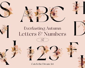 Floral Autumn Alphabet Clipart, Wedding Monogram (PNG Digital Download)