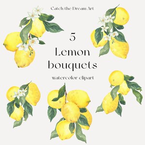 Aquarela Limão Clipart Flor cítrica amarela Buquês de limões Amalfi Clip Art Mediterrâneo Main Squeeze Itália Adesivos para convites de casamento png