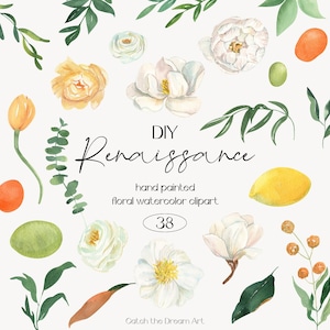 Aquarela Floral e Cítrico DIY Clipart - Verão Italiano Limão Branco Peônia Magnólia Rosa Flores Kumquat Limão Verdura Dolce Vita Casamento png
