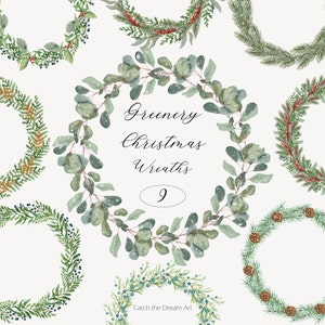 Clipart di ghirlande di verde natalizio ad acquerello - inverno sempreverde pino abete rosso felce verde fogliame ghirlanda cornice floreale invito a nozze Natale png