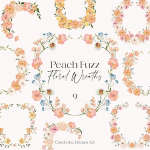 Acuarela melocotón pelusa floral coronas clipart - rosas de primavera rubor flor silvestre delicado follaje corona elegante marco floral invitación de boda png