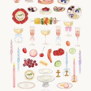 Garden Picnic Watercolor Clipart - Coquette Outdoor Party Food illustrations in PNG format.