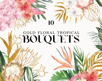 Watercolor Tropical Floral Clipart: Exotic Bouquets (Digital Download)