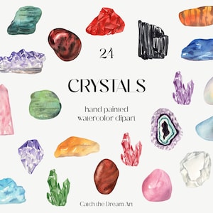 Watercolor Crystals Clipart - Gemstones, Healing Crystal, Birthstone, Chakra Stones Jewels Amethyst Quartz Mineral Magic Scrapbooking png