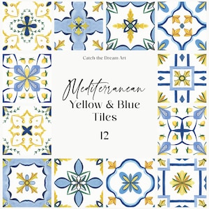 Clipart de azulejos mediterráneos en acuarela: Amalfi, azulejo portugués (descarga digital)