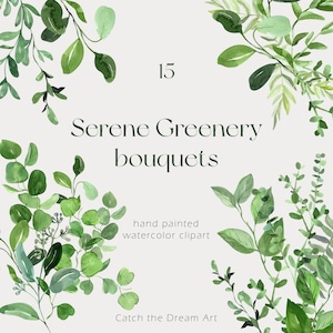 Aquarel groen clipart-serene groen boeketten groen gebladerte arrangementen eucalyptus bladeren bosvaren lente bruiloft clip art PNG