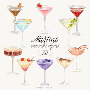 Aquarel martini clipart - gin cocktail vuile martini fruitige mocktail partij alcohol drankjes bar menu handtekening mixdrank illustraties, png