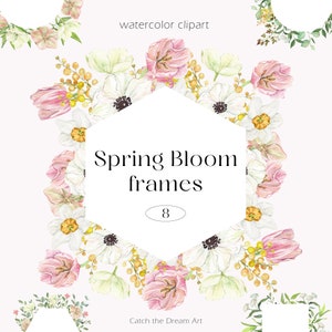 Clipart de cadres aquarelle floraison printanière - cadre floral délicat hellébore tulipe anémone pensée verdure douche nuptiale inviter carte de Pâques png thumbnail