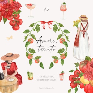 Amore Pomodoro Acquerello Clipart - Fiori rossi Pomodori Pepe Cornice Cocktail Drink Pomodoro Ragazza Estate Matrimonio Mediterraneo Autunno Floreale png