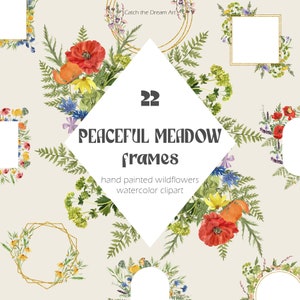 Watercolor Wildflower Frames Clipart, Meadow Floral Frame, Botanical Wild Flowers Clip Art, Summer Meadow Flowers, Dainty Flower wreath png