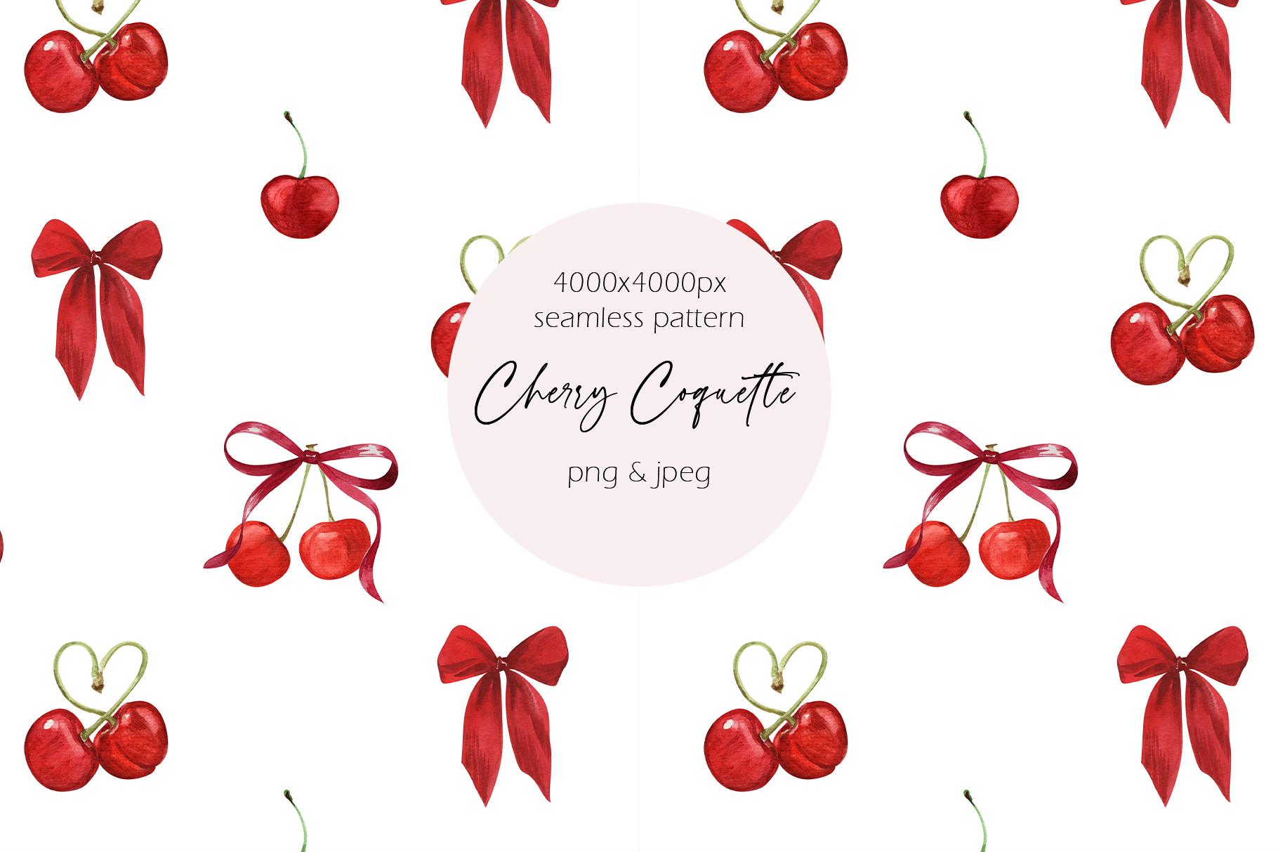 Watercolor Cherry Bow Seamless Pattern – Coquette Digital Paper (PNG ...