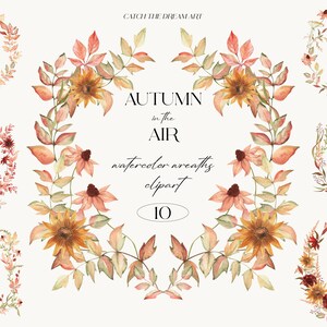 Automne Couronnes de fleurs sauvages Aquarelle Clipart Moody Moutarde & Bourgogne Fleurs sauvages Feuillage Couronne Cadre Boho Mariage Invite Carte Affiche PNG