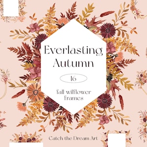 Fleurs sauvages d’automne cadres aquarelle Clipart pressé automne prairie champ fleur sauvage cadre doré terre cuite rustique Boho carte d’invitation de mariage png