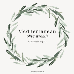 Oliv Grün Kranz Aquarell Clipart - Mediterran Elegant Kranz Sofort Download Salbei Grün Floral Rahmen Logo Hochzeit einladen png