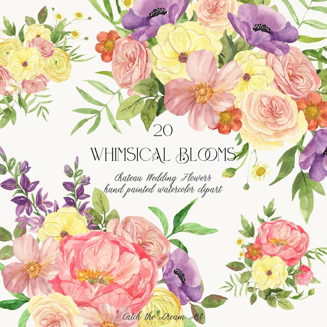 Watercolor Floral Clipart – Blush Pink Peony Bouquets (PNG, Digital ...