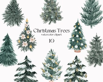 Watercolor Christmas Trees Clipart: Pine & Fir (Digital Download)