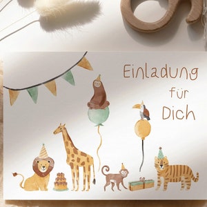 Invitation cards for children's birthday safari I African animals I birthday party I individual invitations I lion I giraffe I sloth I tiger