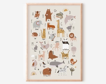 ABC Poster ⋒Tiere⋒ DIN A2 I A3 I A4 I Kinderzimmer Poster I Poster Schule I Lernposter I Alphabet lernen