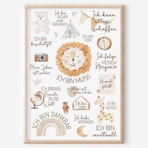 Affirmationsposter für Kinder "Boho Aquarell" DIN A2 IA3I A4 I positive Glaubenssätze I Emotionen I Gefühle leben IGroße Poster Kinderzimmer