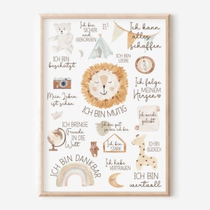 Affirmationsposter für Kinder "Boho Aquarell" DIN A2 IA3I A4 I positive Glaubenssätze I Emotionen I Gefühle leben IGroße Poster Kinderzimmer