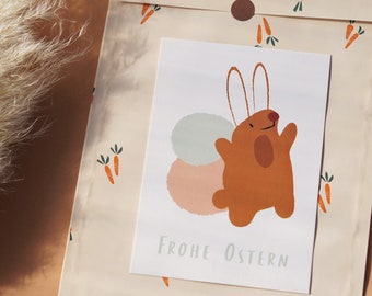 Postkarte zu Ostern DIN A6 I Frohe Ostern I Osterhase I Bunte Ostereier I Ostergeschenk