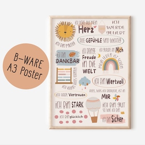 B-WARE A3 Affirmationsposter für Kinder Boho I positive Glaubenssätze I Emotionen I Kinderzimmer Deko I Gefühle leben I Geschenk für Kinder