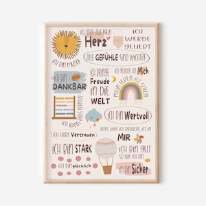 Affirmationsposter für Kinder Harmonie - Mutmachposter mit bunten Illustrationen in verschiedenen Größen