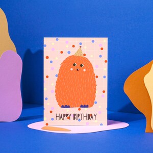 Geburtstagskarte Happy Birthday Konfetti Monster - Kunterbunte Klappkarte zum Geburtstag inkl. Umschlag und Aufkleber