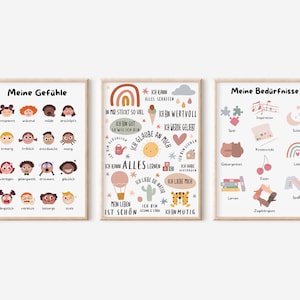 3er Set Gefühle-, Affirmations- & Bedürfnisseposter für Kinder I positive Glaubenssätze I Emotionen I Kinderzimmer Deko I Gefühle leben