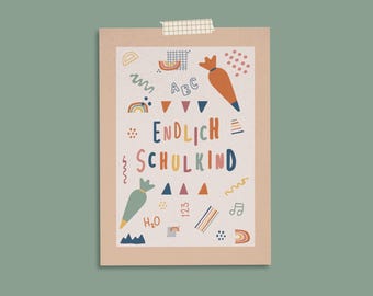 Postcard for the first day of school "Finally a schoolchild" Rainbow | Back to school | Congratulations card | Card for the first day of school