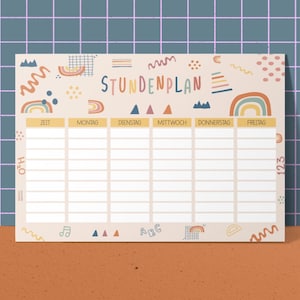 Stundenplan DIN A4 ⋒Regenbogen⋒ Beige laminiert oder nicht laminiertI Einschulungsgeschenk I Schulanfang I Wochenplan