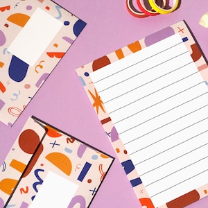 Briefpapier & Briefumschläge ⋒Kunterbunt⋒ - DIN A5 Block mit 25 Seiten und selbstklebende Briefumschläge