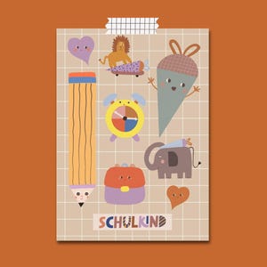 Karte zur Einschulung ⋒Schulkind Kunterbunt⋒ - Als Einladungskarte zur Einschulungsfeier oder Glückwunschkarte zur Einschulung