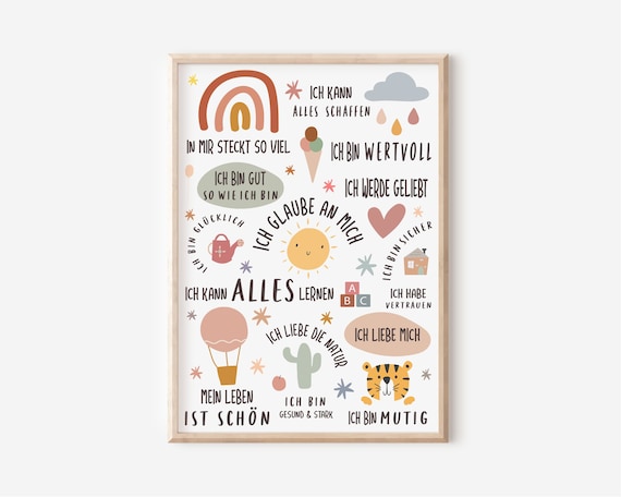 Affirmationsposter für Kinder Regenbogen I positive Glaubenssätze I Emotionen I Babyzimmer Deko I Gefühle leben I Positives Mindset