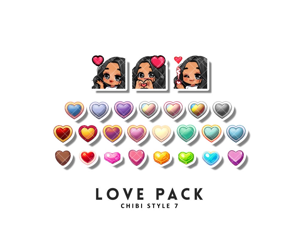 Twitch Emotes / 6 Cute chibi emoji emotes for streamers / kawaii brunette girl stream emoji gg hype rage lol