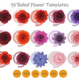 15 Rolled Flowers Templates, Cut file for paper flowers, SVG, DXF and others