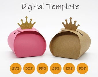 Favor box Crown, fold over box, cut file SVG DXF PDF and others