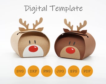 Favor box Reindeer, fold over box, cut file SVG DXF PDF and others, Christmas gift