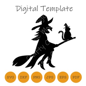 Halloween Witch with Cat, Cut file, SVG, DXF and others