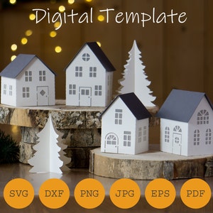 Christmas Village, cut file, SVG DXF PDF and others, Lantern Template