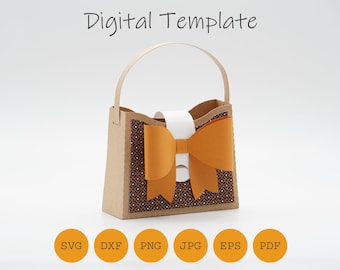Handbag box with bow , cut file SVG DXF PDF and others with digital paper