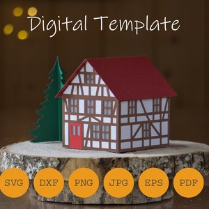 German Christmas Village House small, cut file, half-timbered house, SVG DXF PDF and others, Lantern Template