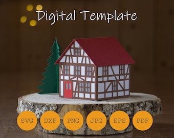 Fachwerkhaus klein Laterne Windlicht Weihnachtsdorf, Plotterdatei, SVG DXF PDF und weitere, Windlicht zum selbst basteln