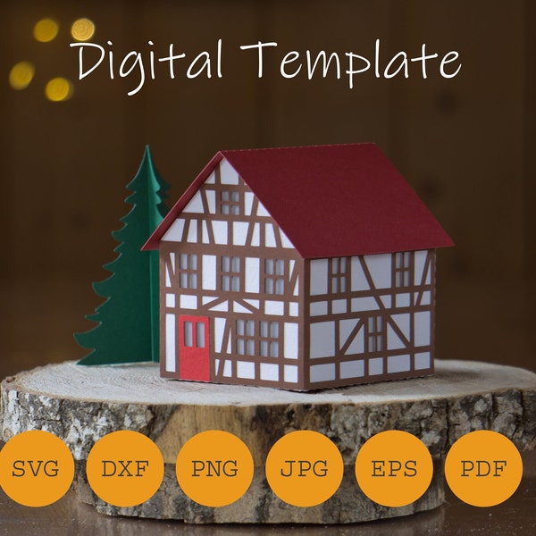 Fachwerkhaus klein Laterne Windlicht Weihnachtsdorf, Plotterdatei, SVG DXF PDF und weitere, Windlicht zum selbst basteln
