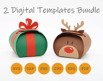 Favor box Reindeer and Gift Bundle, fold over box, cut file SVG DXF PDF and others, Christmas gift