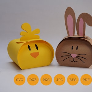 Gift box easter bunny and chick bundle, cut file and print with craft instructions, SVG DXF, PDF and others